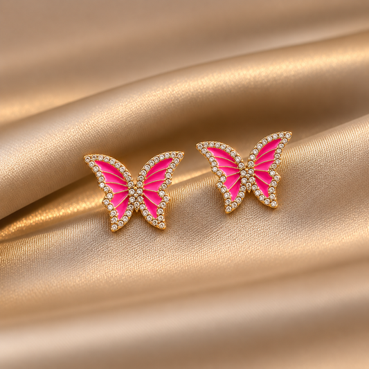 rhinestone-embellished butterfly enamel earrings