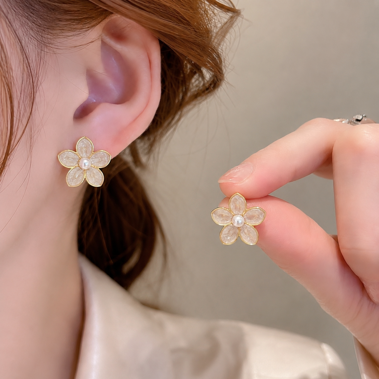 Korean flower design earrings for women