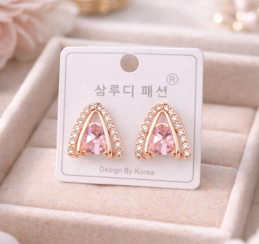 Elegant Triangle Stud Earrings, Emerald  Stone for Girls and Women