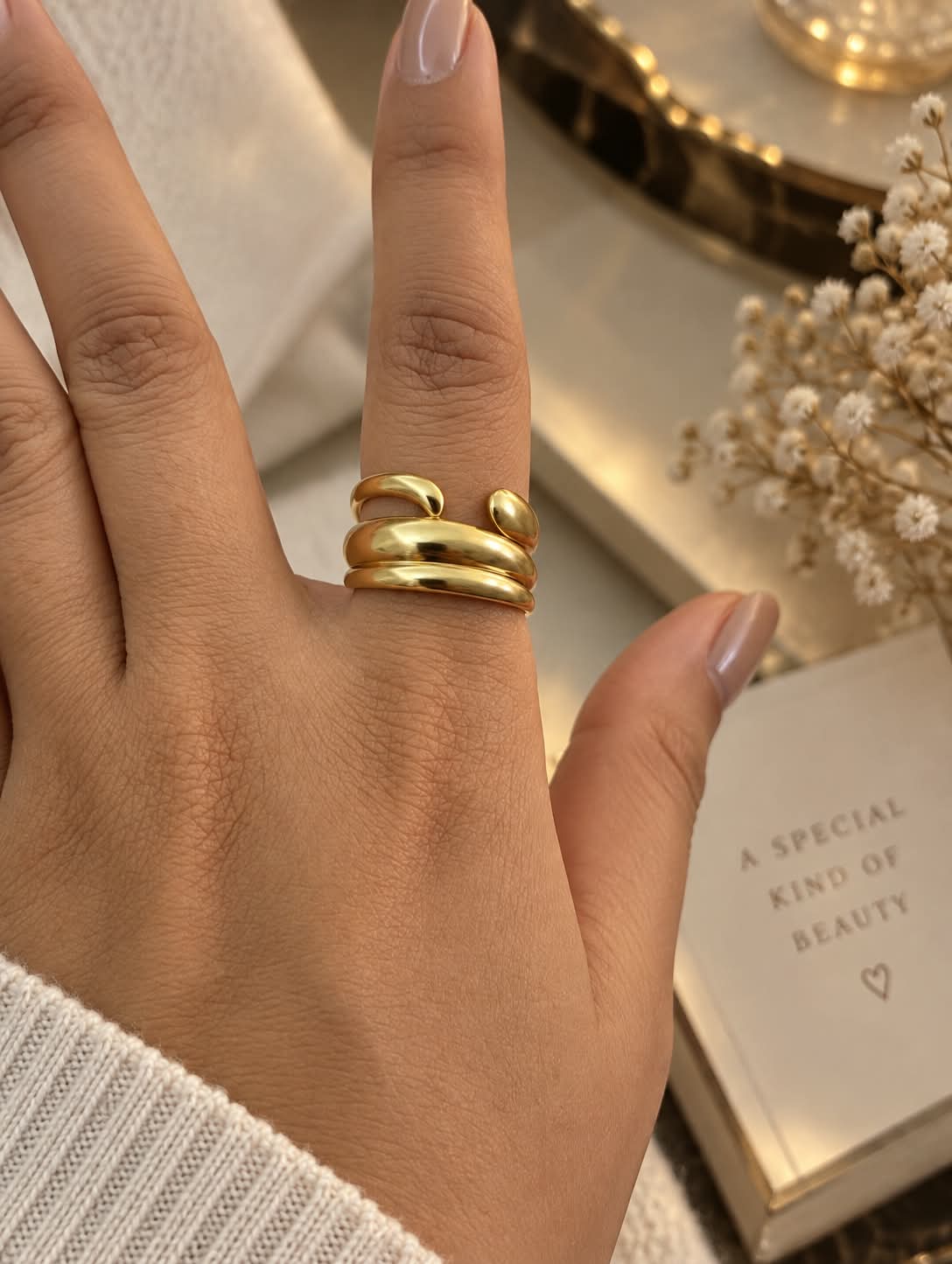 Anti-Tarnish Gold-Plated Layered Adjustable Ring