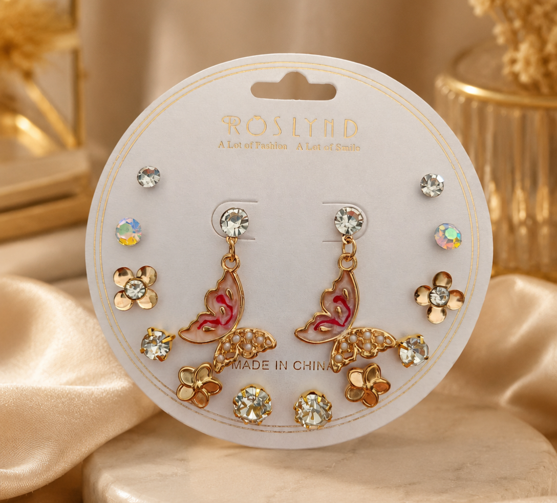 Korean Style Butterfly Multi Stud Earrings Combo Set