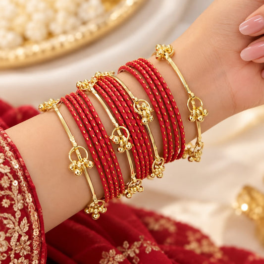 Set of 16 pcs red matte finishing with Kashmiri bangles