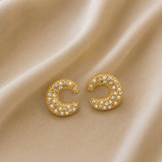 Luxe Pearl C Hoop Earrings