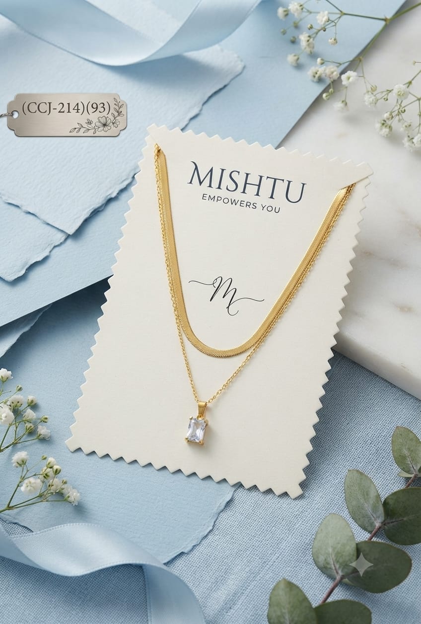 Women’s Gold-Tone Layered Necklace with Clear Crystal Pendant