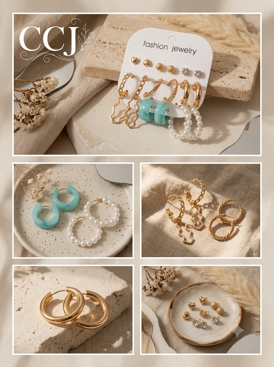 Earring light blue combo set of 9 psc