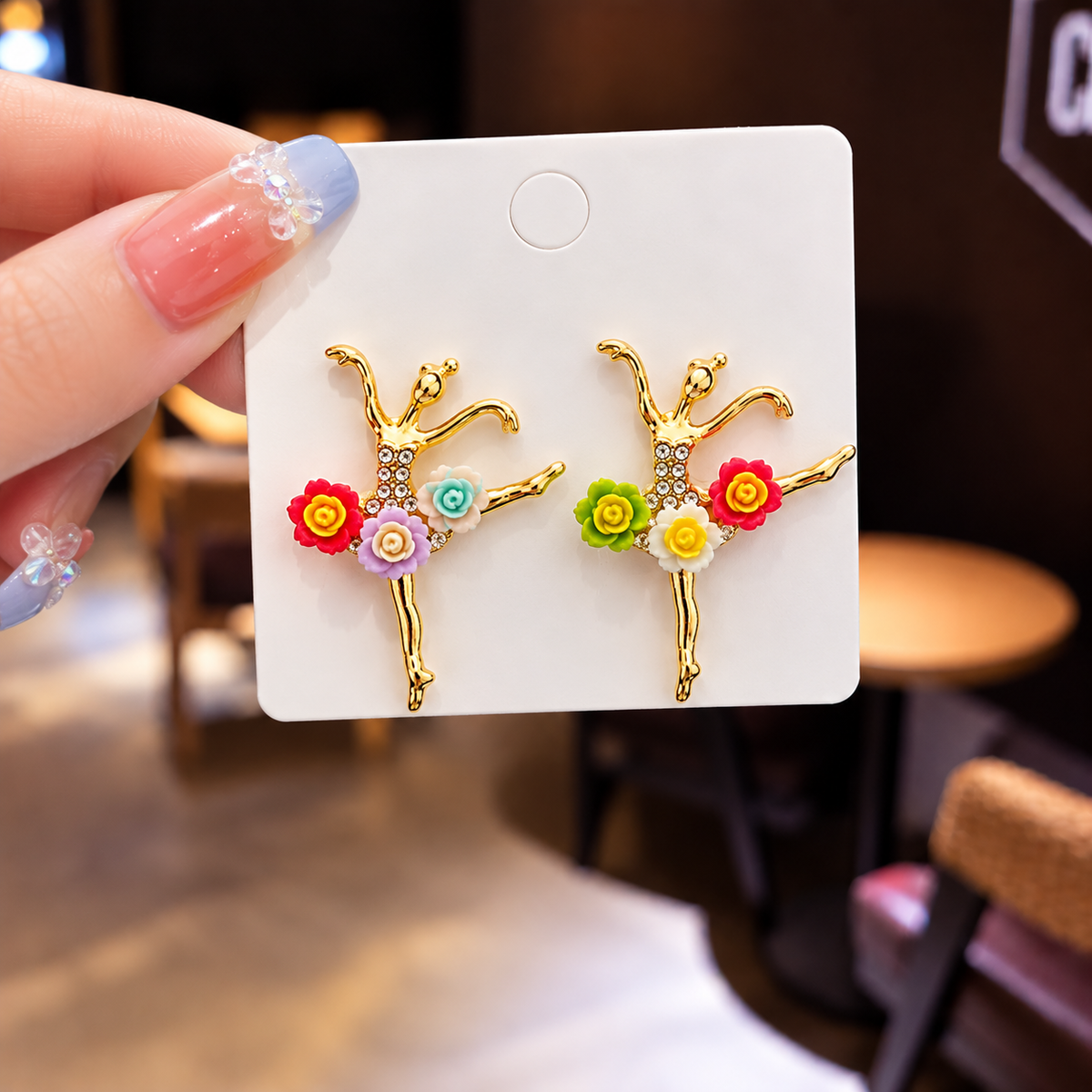 Korean-style gold-tone ballerina (dancing girl) earring