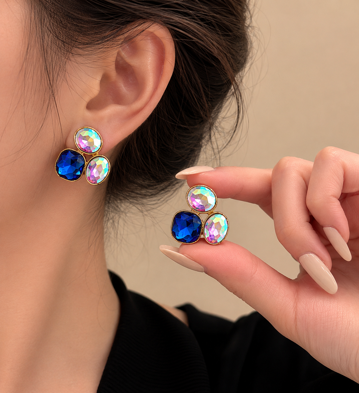 Korean Design Colourful Stone Earring