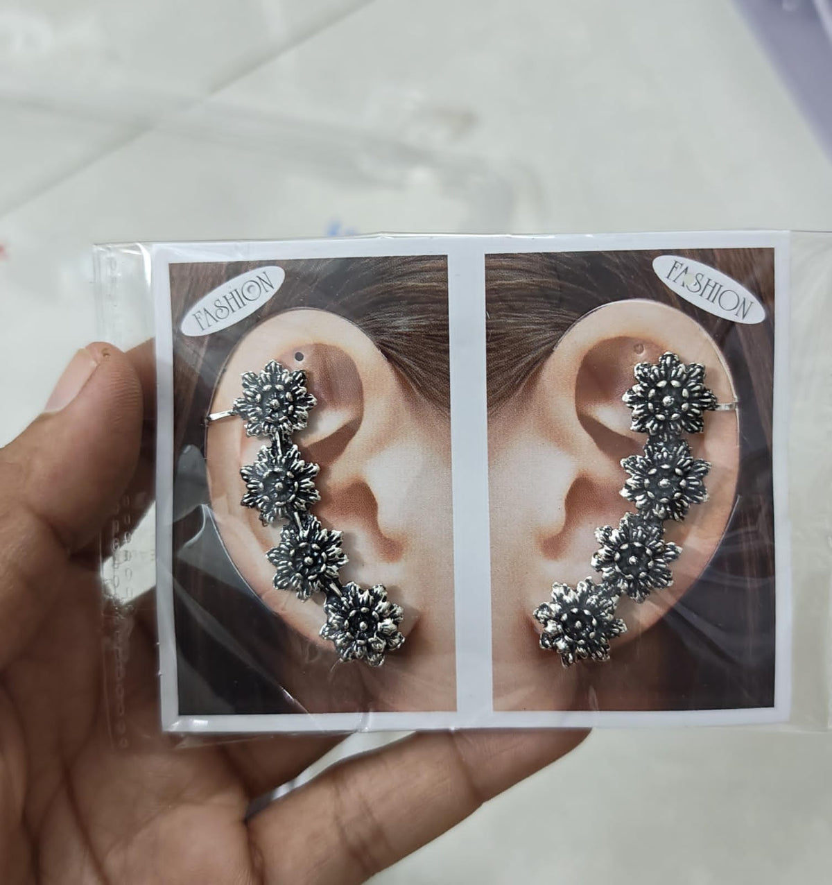 Set of 2 Oxidised Silver Floral Ear Cuffs