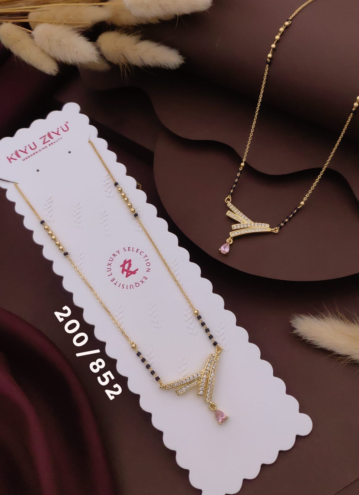Premium Crystal Fan Drop Mangalsutra Necklace