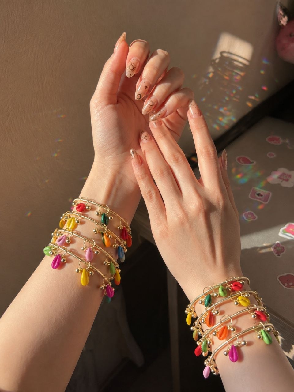 Multicolor Hanging Charm Bangles Set - 8  pcs