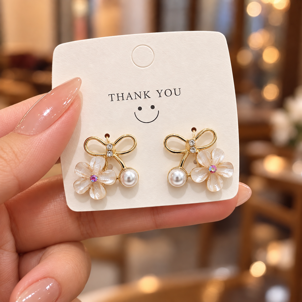 Sparkle Bow with Flower and Pearl Drop Stud Earring