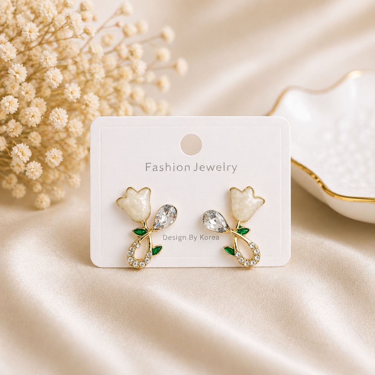Korean Tulip flower and diamond design Earring