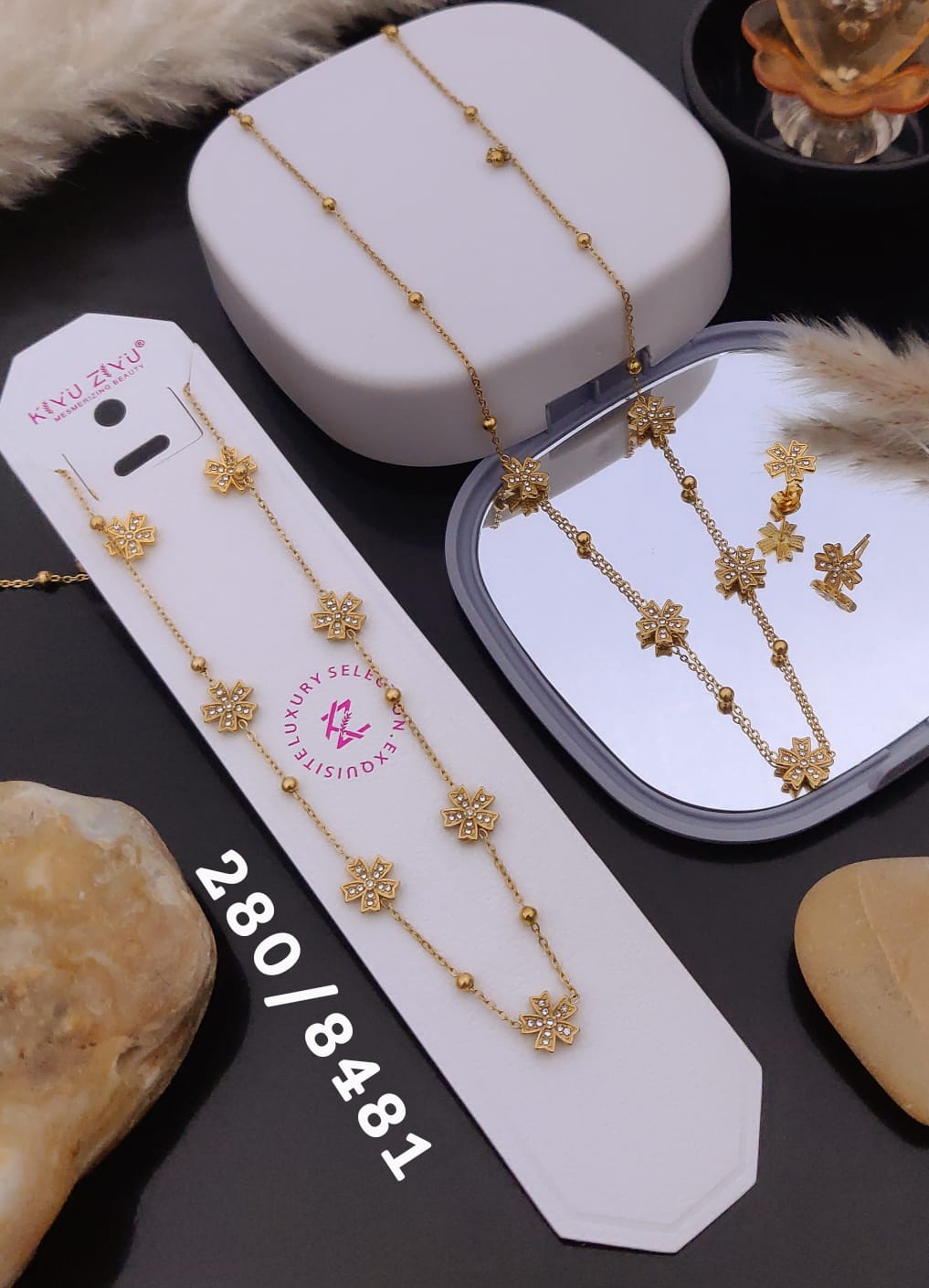 Elegant Floral Crystal Necklace & Earrings Set