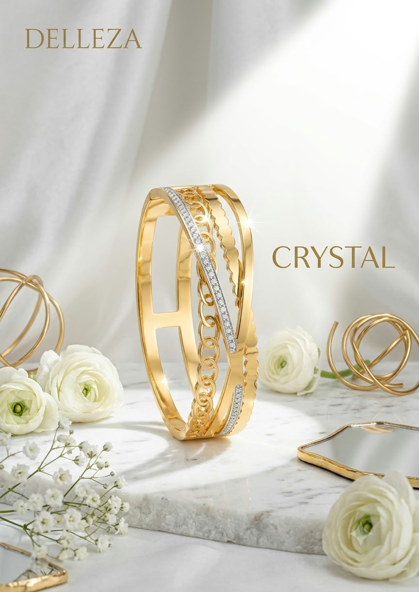 Gold-Tone Multi-Row Crystal Kada Bracelet