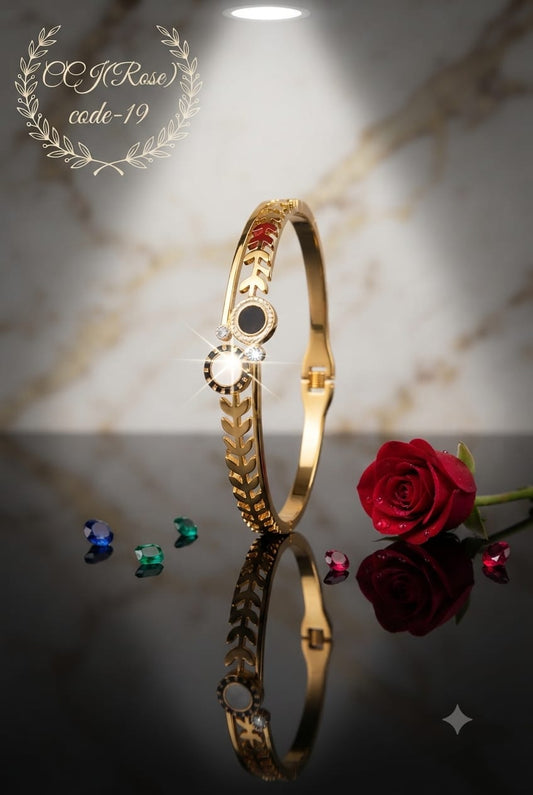 Anti-Tarnish Roman Dial Bangle with Leaf Motif regular size bracelet