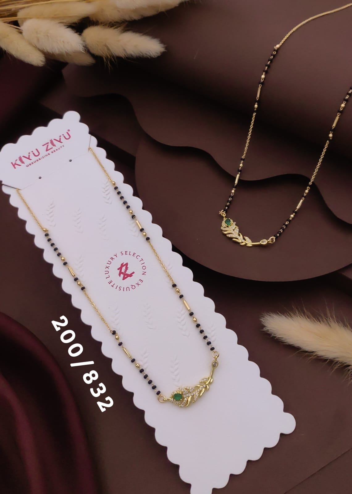 Elegant Green Stone Leaf Mangalsutra Necklace