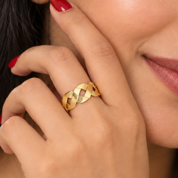 Golden Intertwined Wave Adjustable Ring