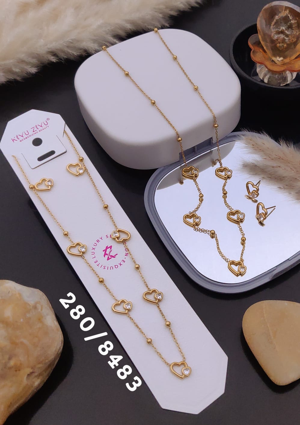 Elegant Heart Crystal Necklace & Earrings Set 💖