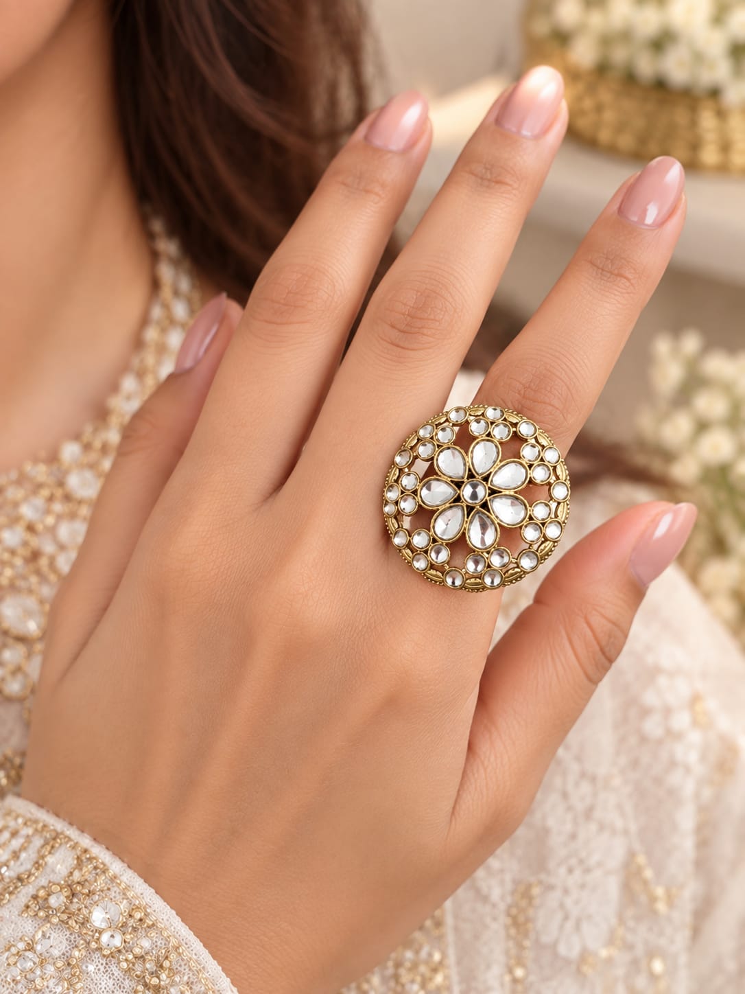 Kundan Floral Statement Ring