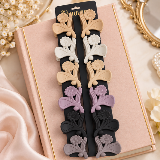 Matte Daisy Leaf Hair Clutcher – Set of 12
