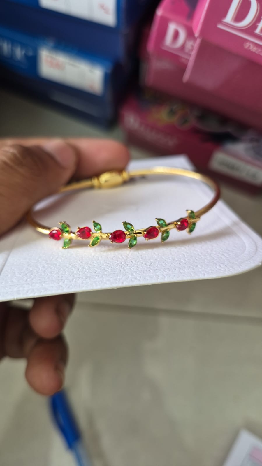 Anti tarnished red & green tulip regular size bracelet