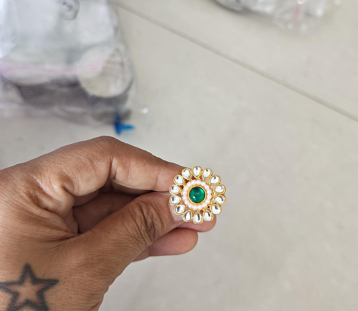 Kundan Green diamond indian traditional ring