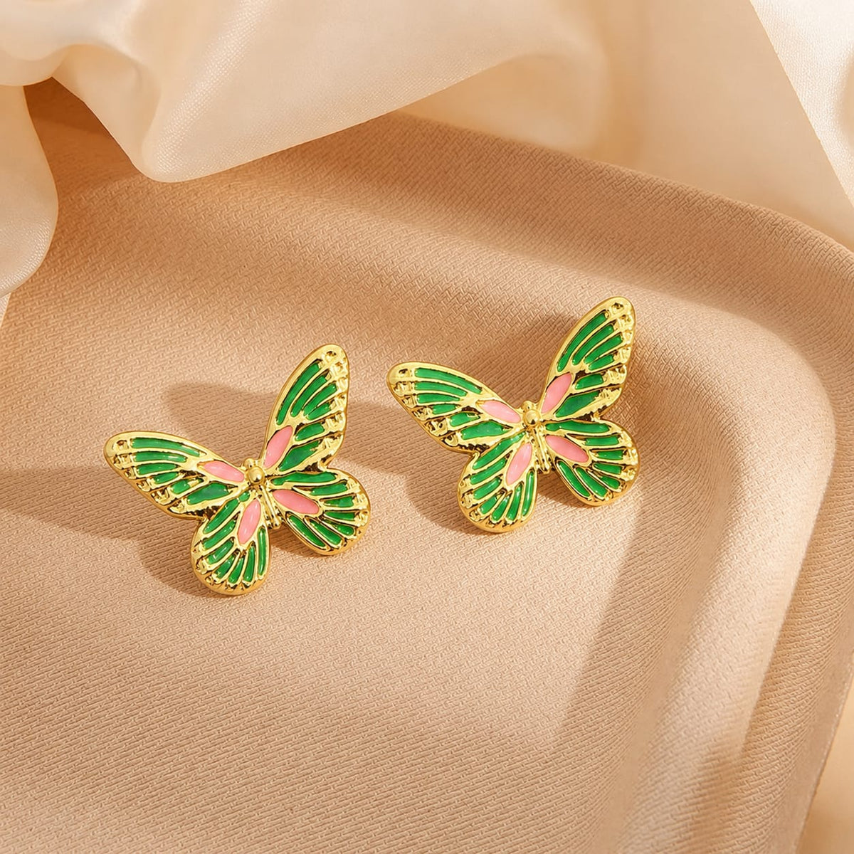 gold-plated enamel butterfly stud earrings