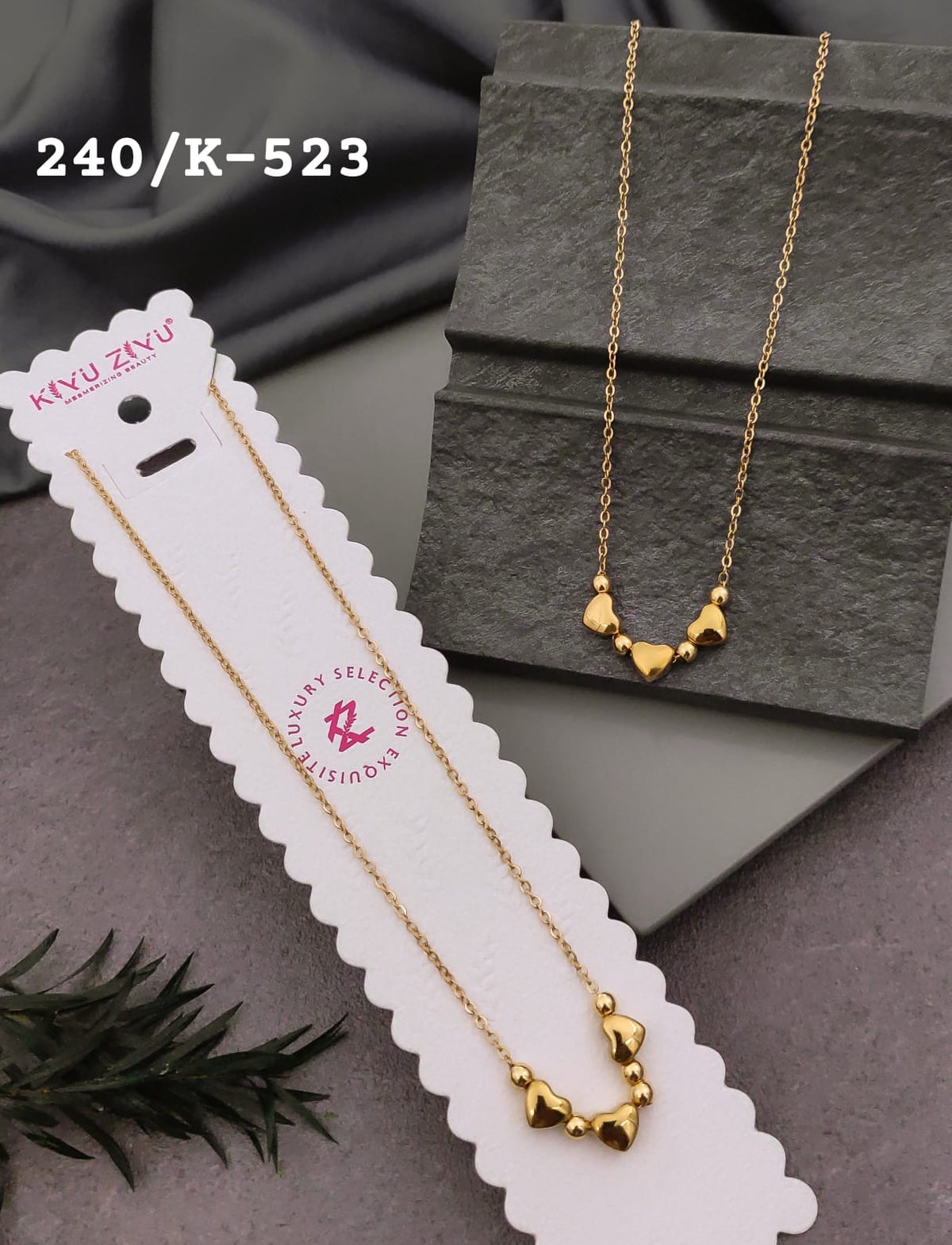Anti-Tarnish Golden Triple Heart Beaded Necklace