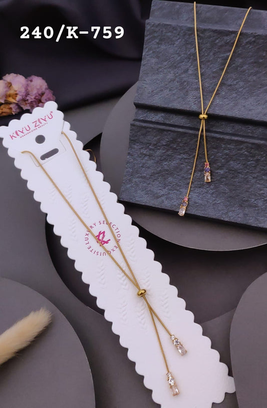 lariat necklace crystal stone accents on the drop ends anti tarnished