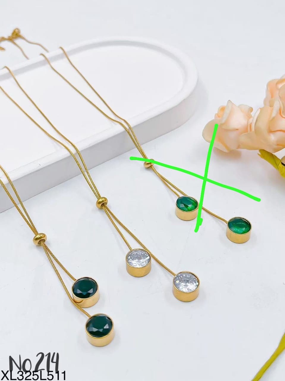 Premium Adjustable white and green stone nacklace