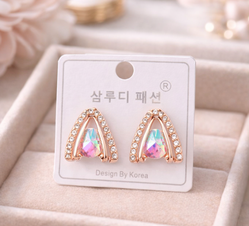 Elegant Triangle Stud Earrings, Emerald  Stone for Girls and Women