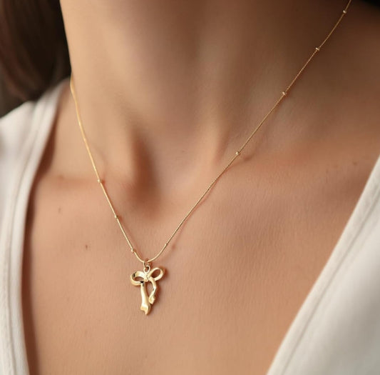 Gold Bow Pendant Necklace for Women anti tarnished