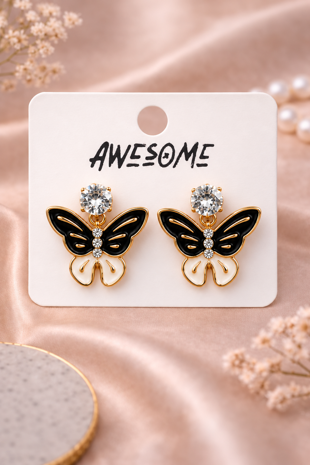 Korean Crystal Butterfly Drop Earrings