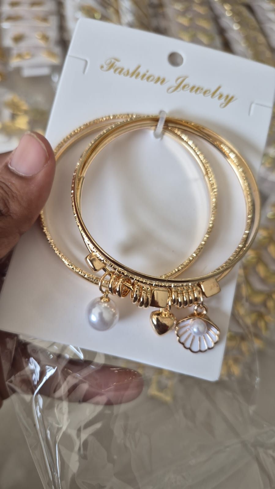 Set of 5 pcs golden plated Multilayer regular size bracelet with charms
