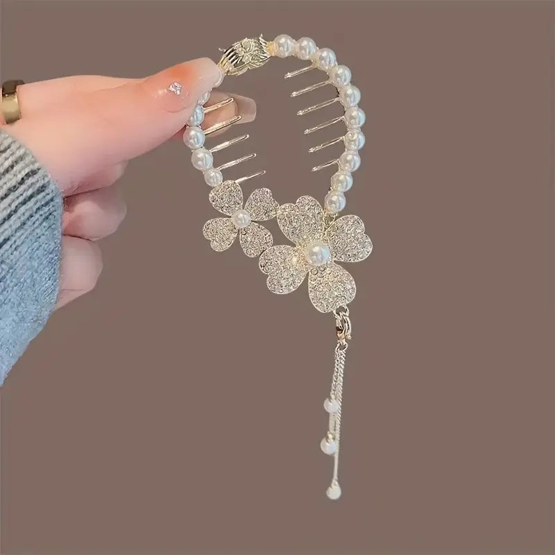 Pearl Floral Tassel Hair Comb