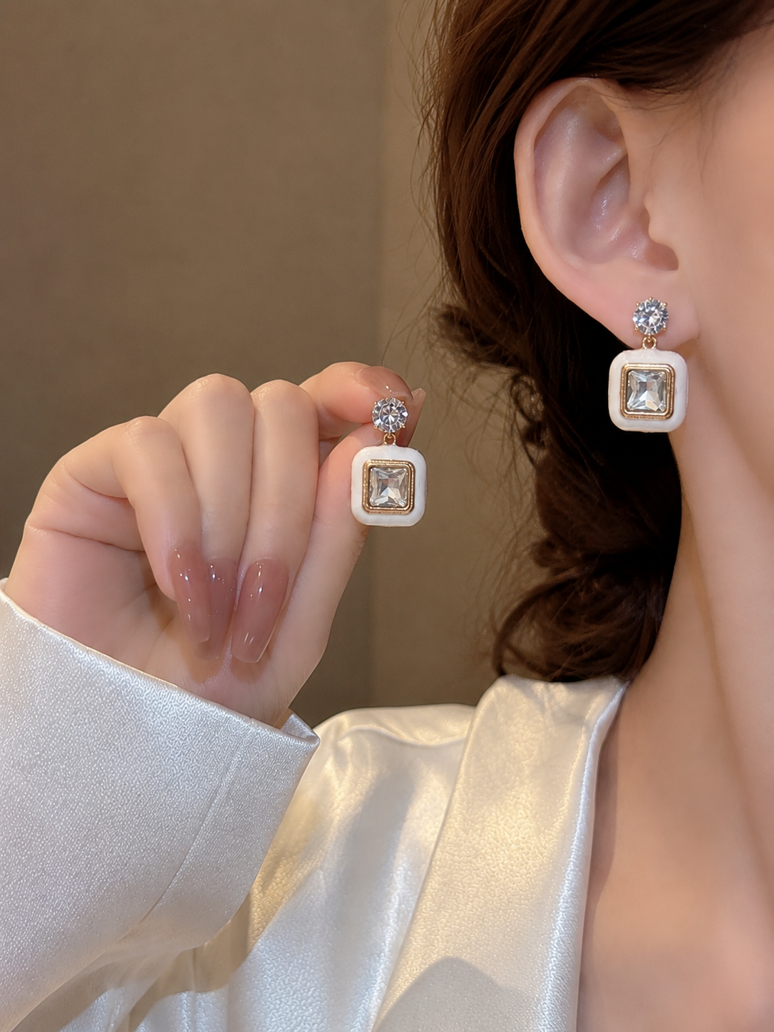 Korean Design Square Colorful Stone Earring