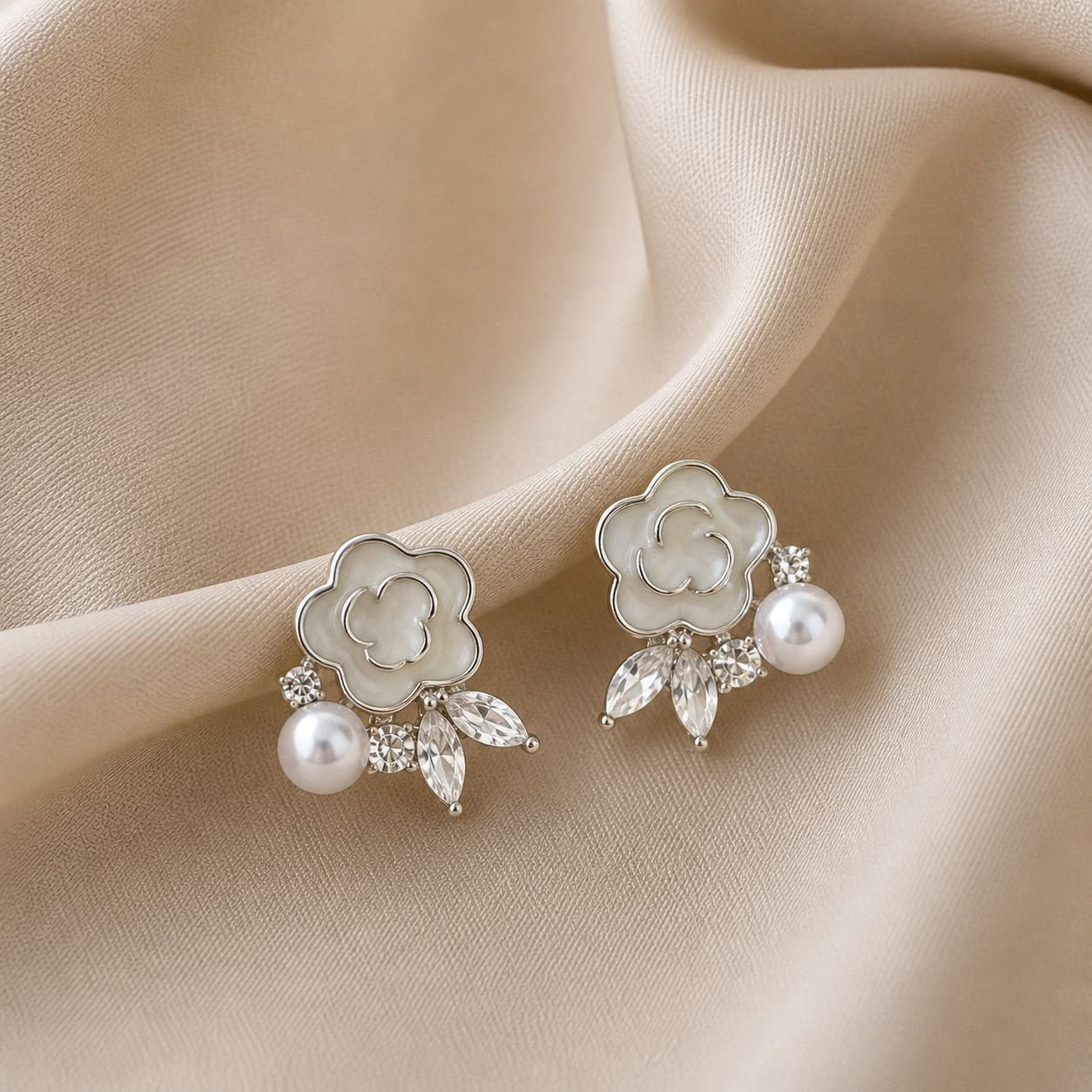 Golden flower pearl designer Earrings