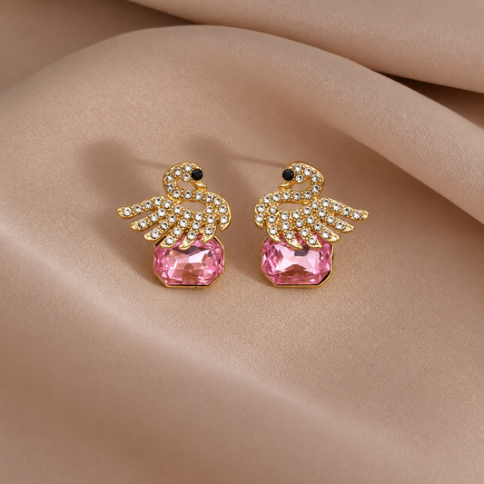 rhinestone-studded swan crystal stud earrings