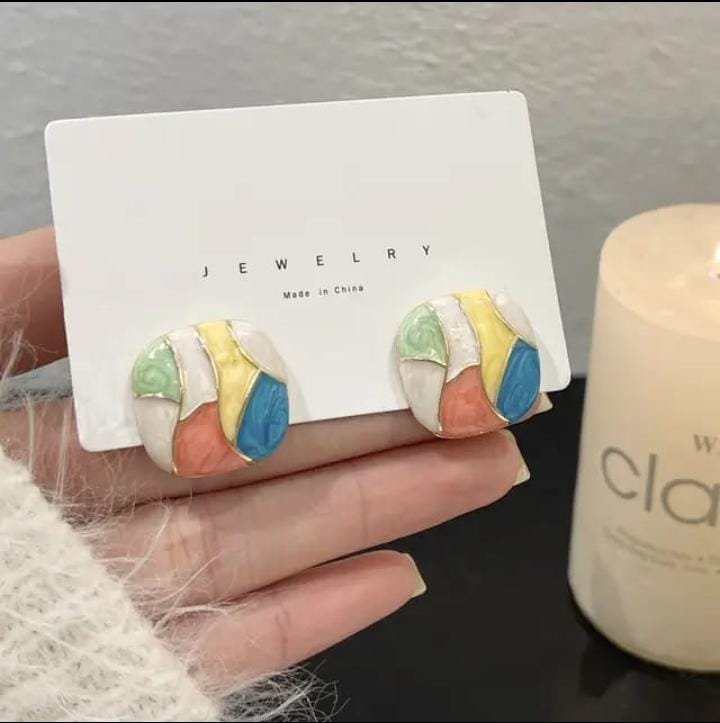 Multicolor Geometric stud earrings -trendy Enamel finish