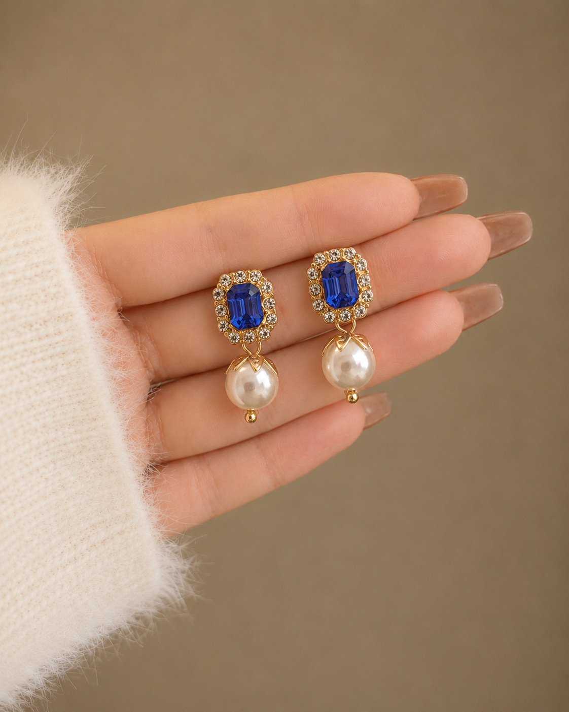 rhinestone crystal and faux-pearl drop earrings
