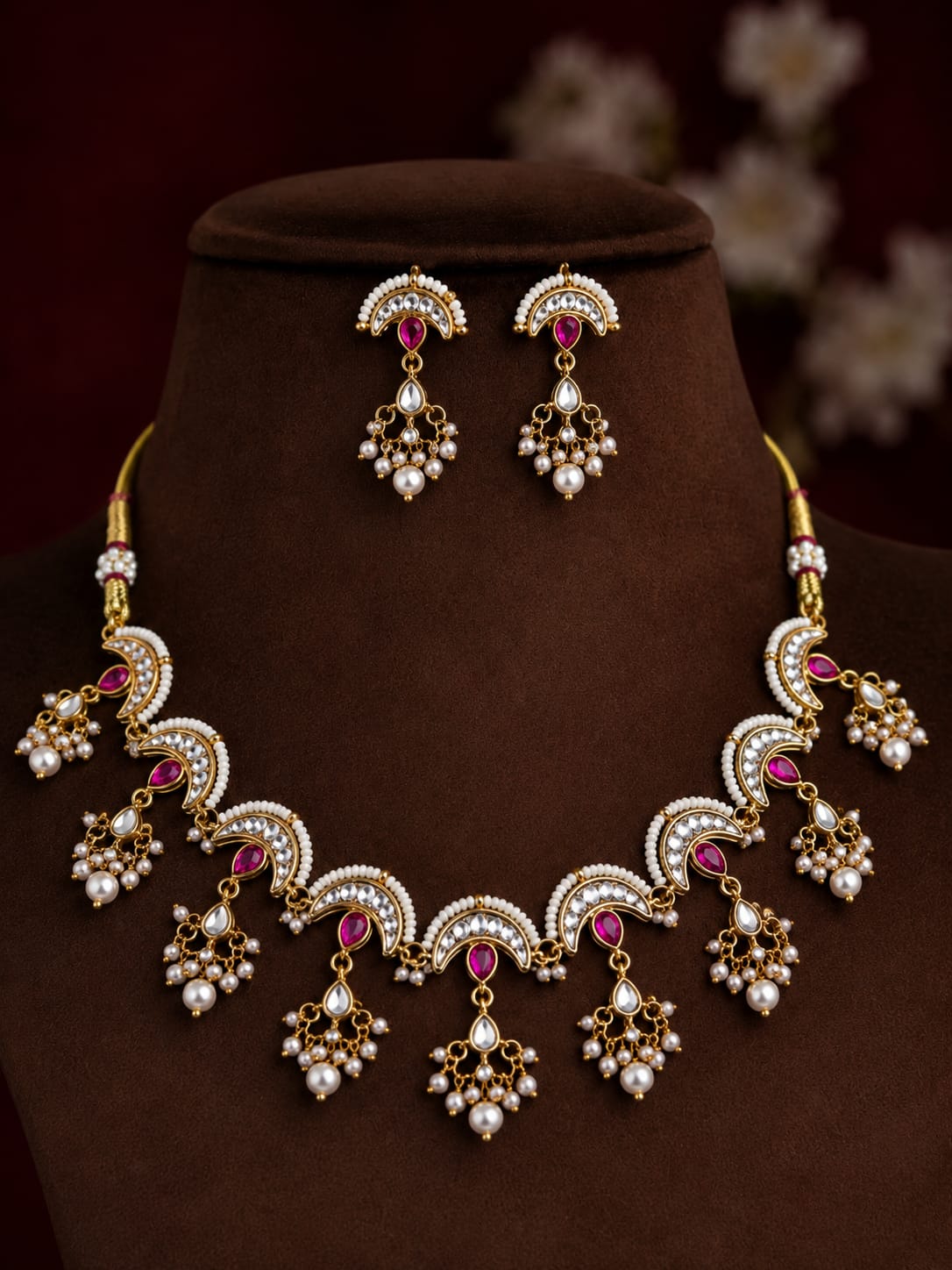 Traditional pink Kundan necklace set