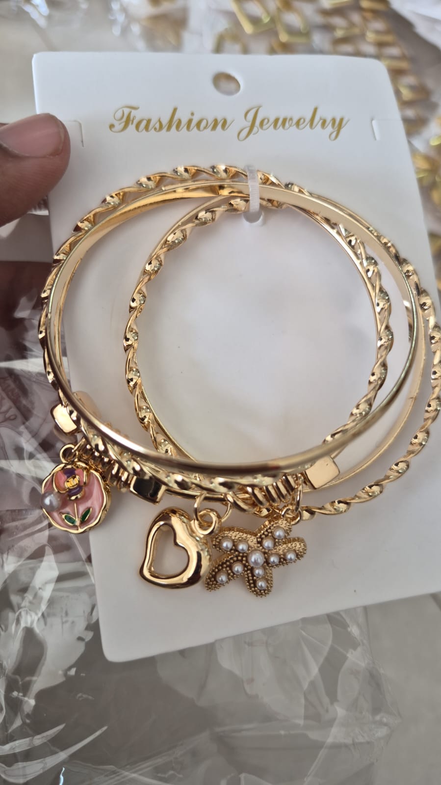 Set of 5 pcs golden plated Multilayer regular size bracelet with charms