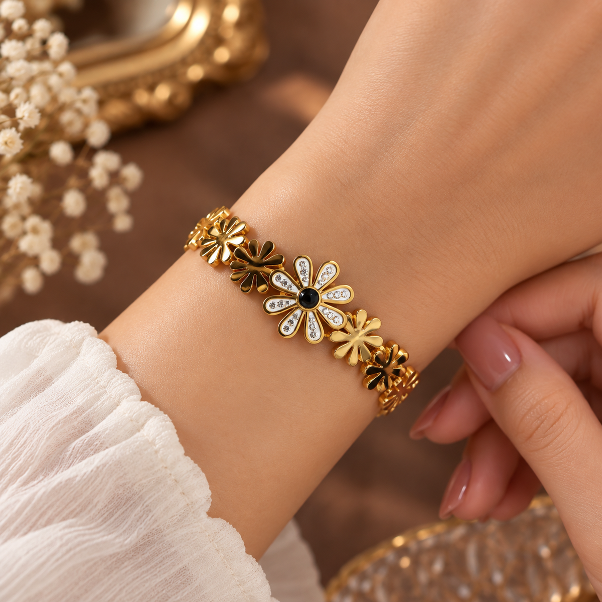 Anti-Tarnish Floral Charm Bracelet