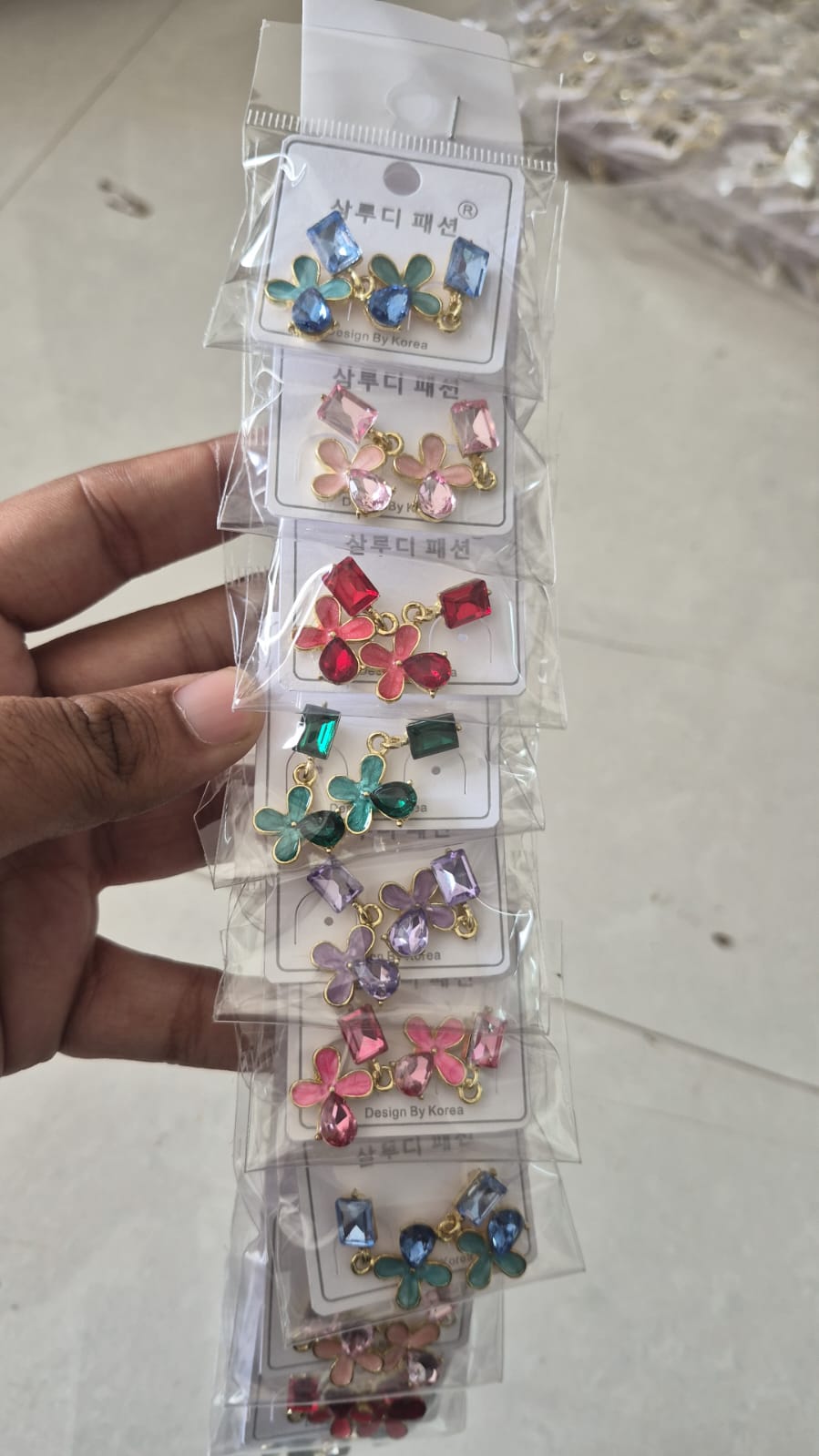 Crystal with flower drop Korean stud earrings