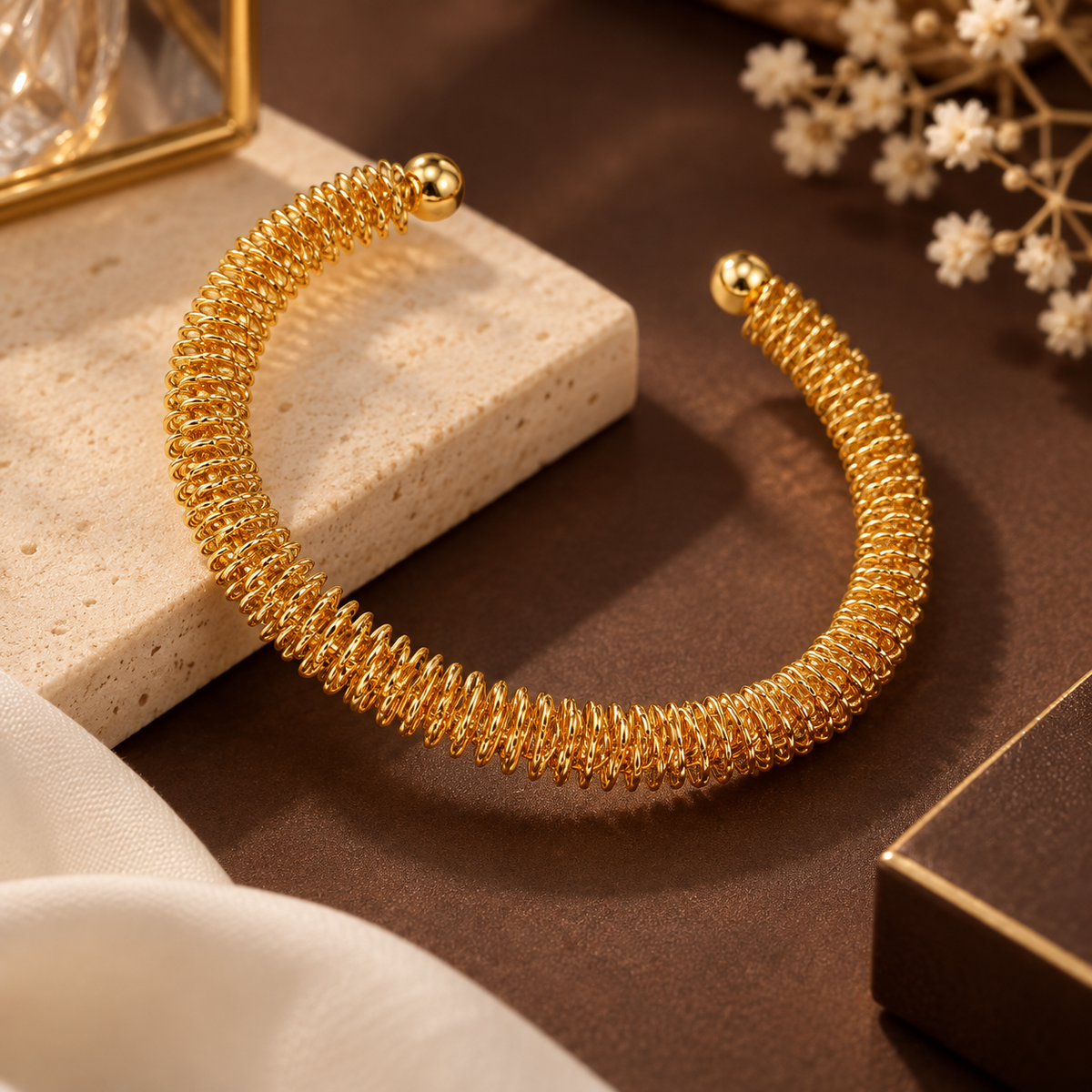 Anti-Tarnish Spiral Coil Cuff Bracelet