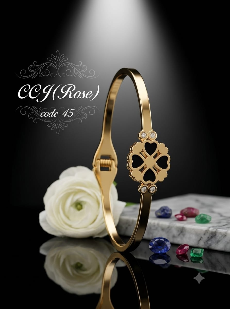 four-leaf clover black enamel regular size bracelet anti tarnished
