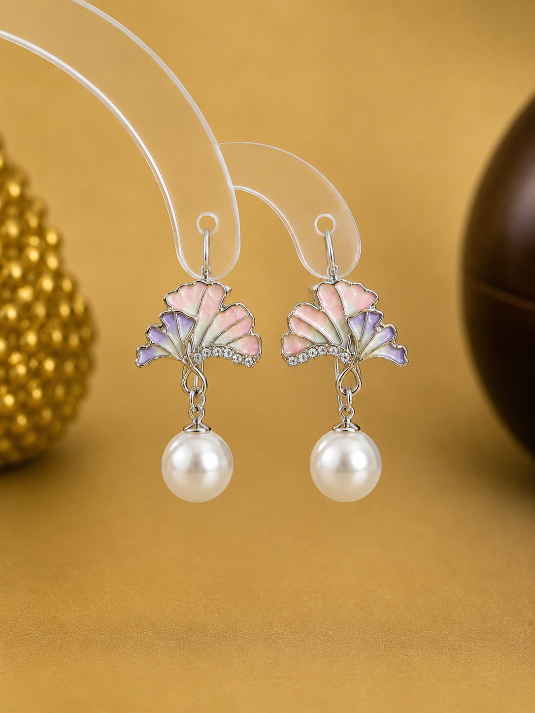 Korean Design Half Flower Pearl Drop Earring