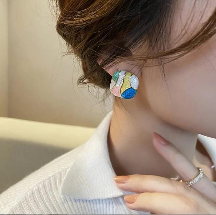 Multicolor Geometric stud earrings -trendy Enamel finish
