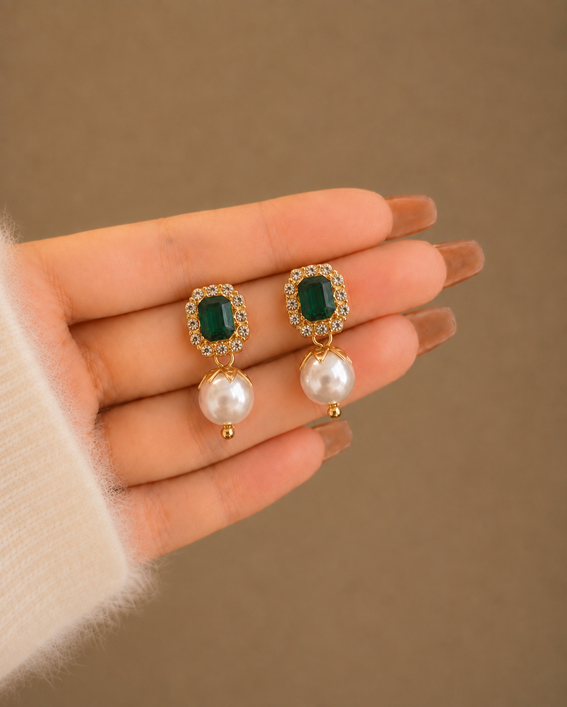 rhinestone crystal and faux-pearl drop earrings