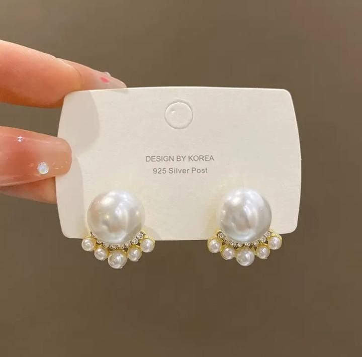 Korean Big Pearl White Earring